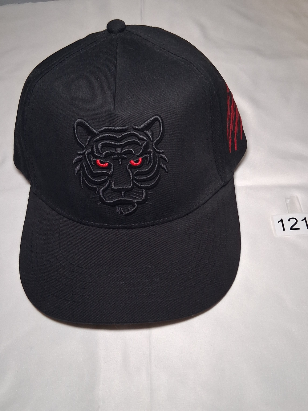 Black Tiger Embroidered Cap with Red Eye Detail